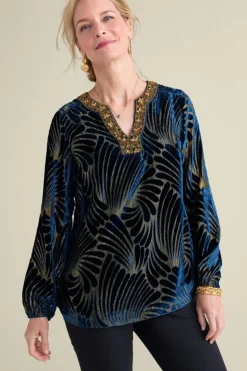 Soft Surroundings Adrienne Embroidered Velvet Tunic| Tops