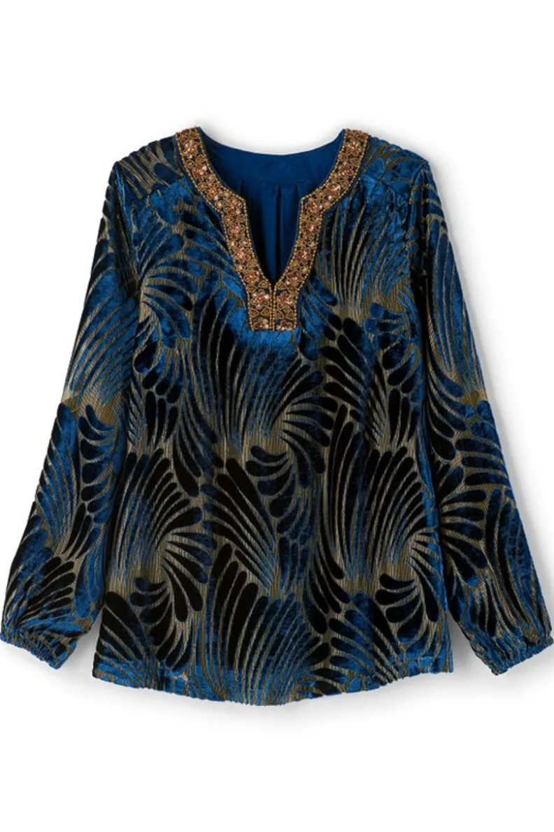 Soft Surroundings Adrienne Embroidered Velvet Tunic| Tops