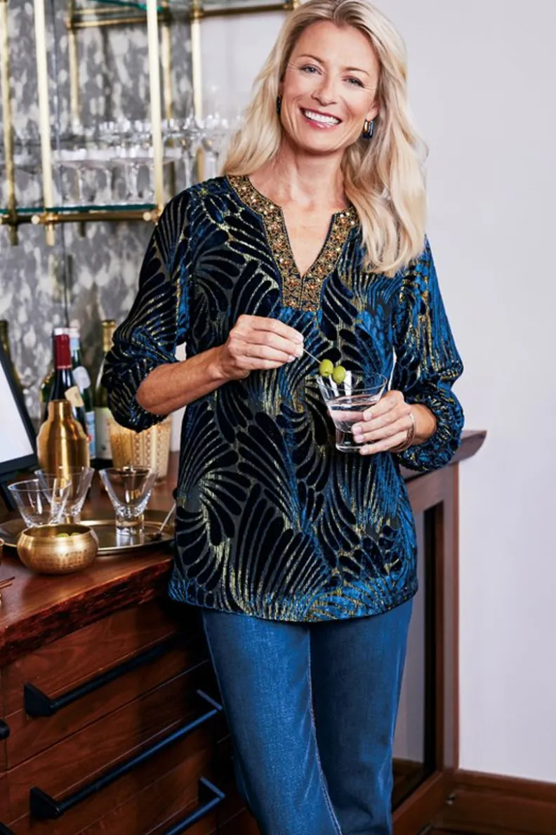 Soft Surroundings Adrienne Embroidered Velvet Tunic| Tops