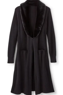Soft Surroundings Amalie Faux Fur Collar Ribbed Cardigan| Sweaters & Cardigans