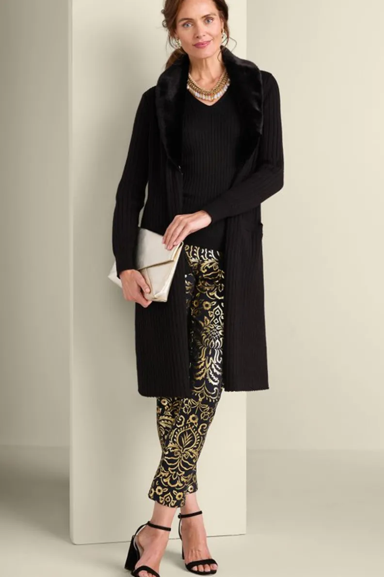 Soft Surroundings Amalie Faux Fur Collar Ribbed Cardigan| Sweaters & Cardigans