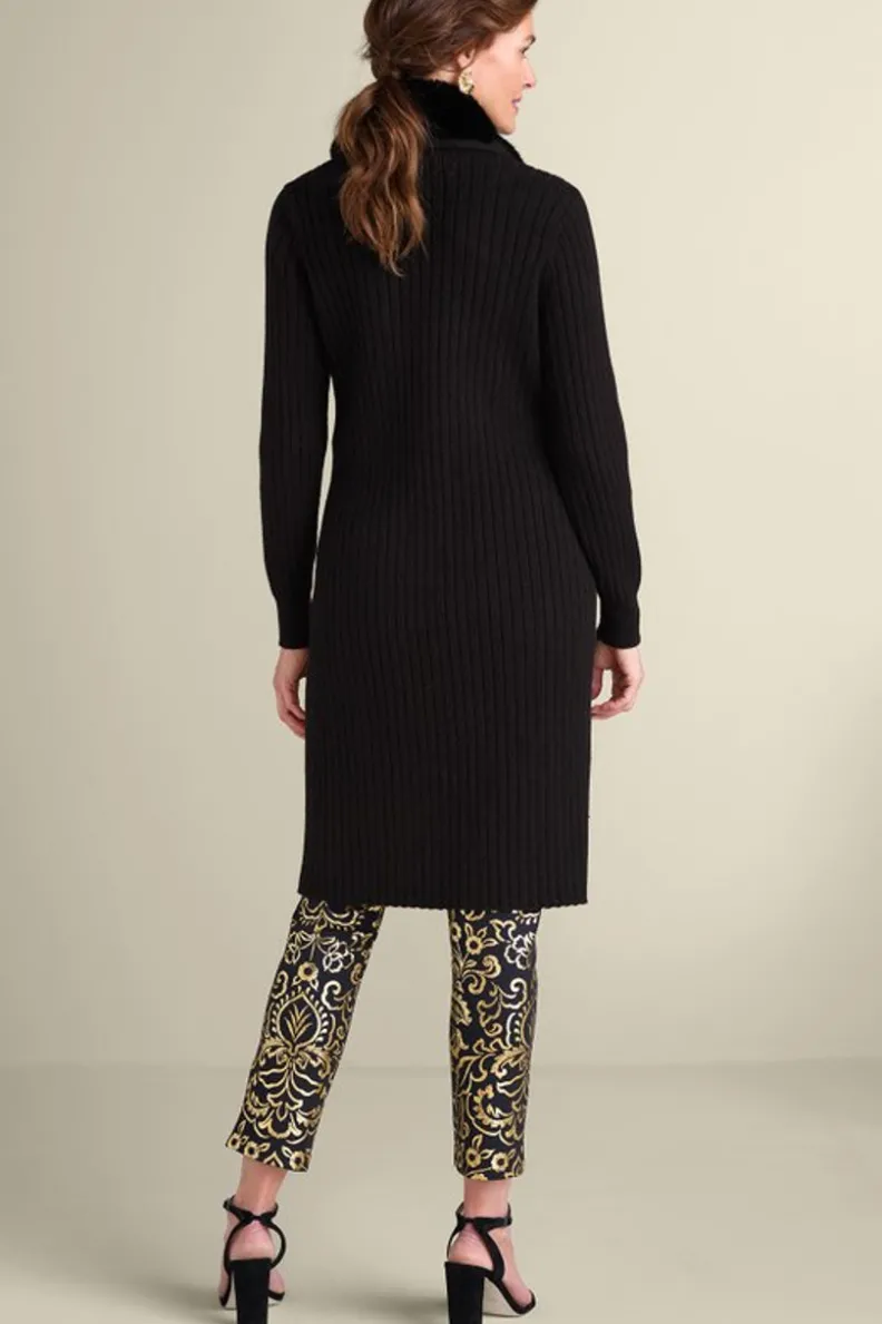 Soft Surroundings Amalie Faux Fur Collar Ribbed Cardigan| Sweaters & Cardigans