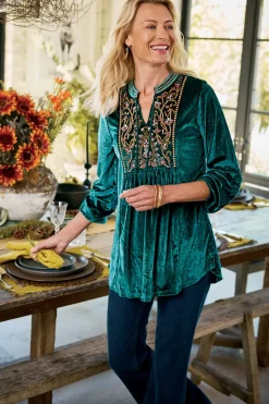 Soft Surroundings Ashanti Embellished Velvet Tunic| Tops
