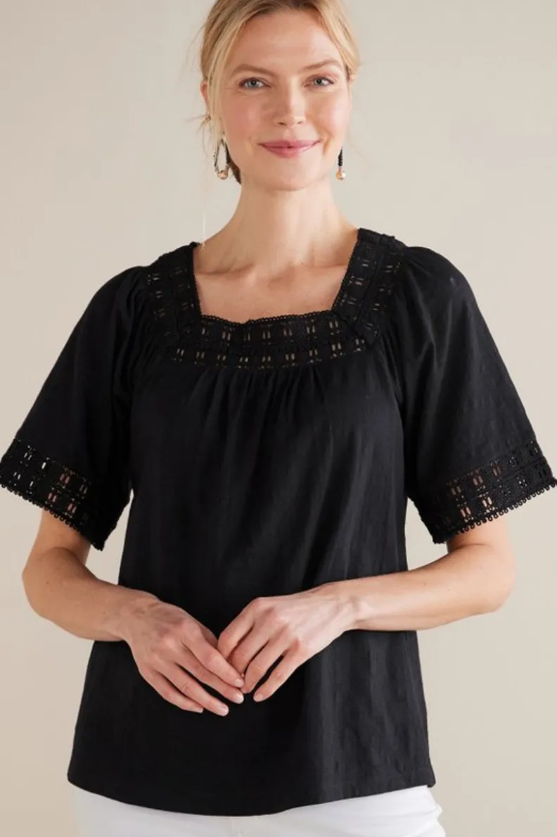 Soft Surroundings Brianna Crochet Knit Tee| Tops