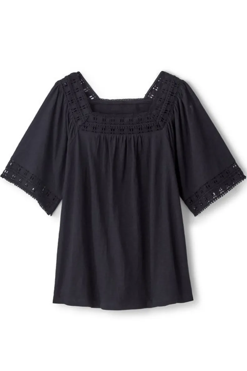 Soft Surroundings Brianna Crochet Knit Tee| Tops