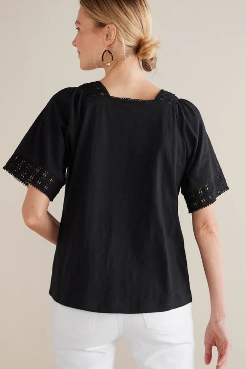 Soft Surroundings Brianna Crochet Knit Tee| Tops