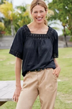 Soft Surroundings Brianna Crochet Knit Tee| Tops