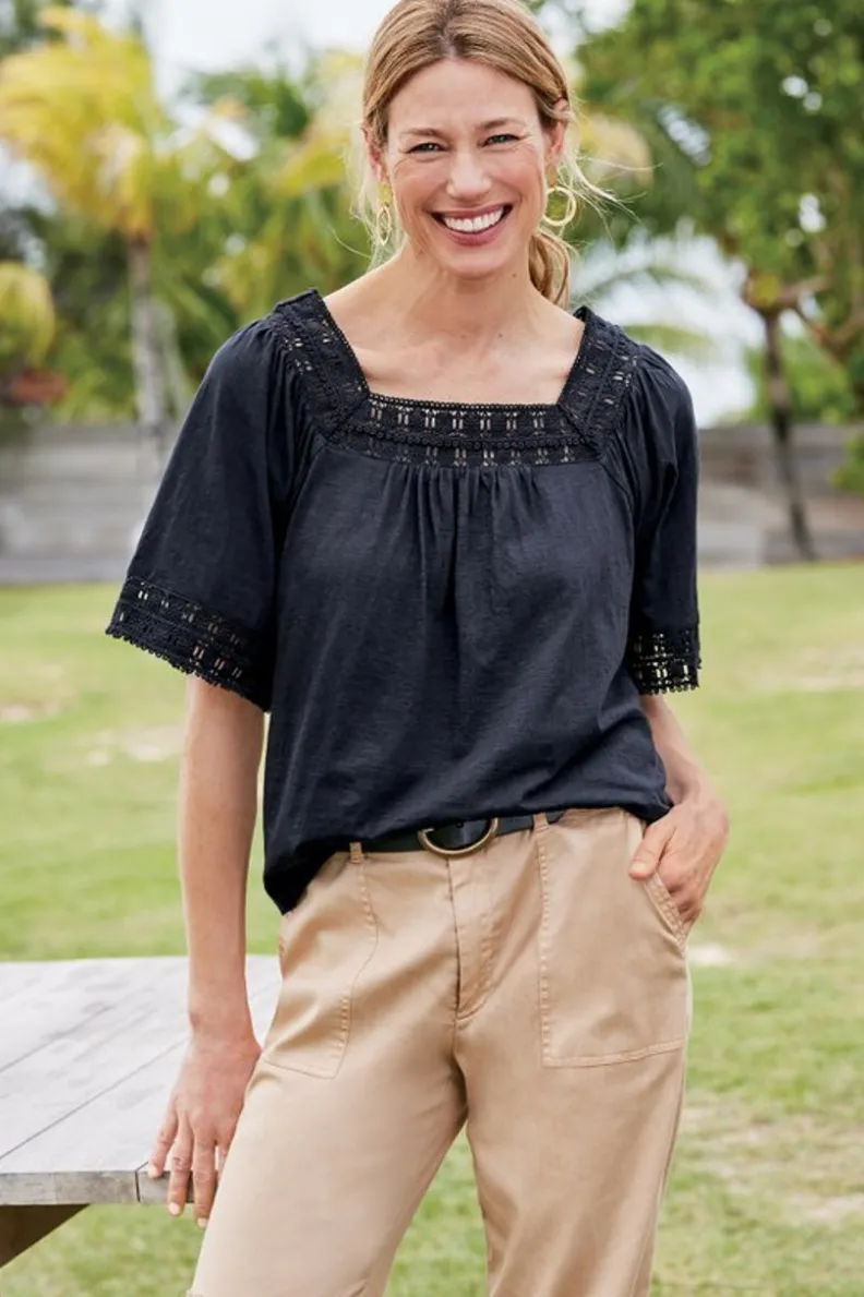 Soft Surroundings Brianna Crochet Knit Tee| Tops