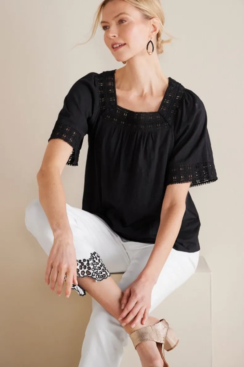 Soft Surroundings Brianna Crochet Knit Tee| Tops