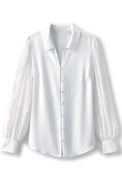 Soft Surroundings Calathea Embroidered Sleeve Shirt| Tops
