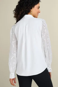 Soft Surroundings Calathea Embroidered Sleeve Shirt| Tops