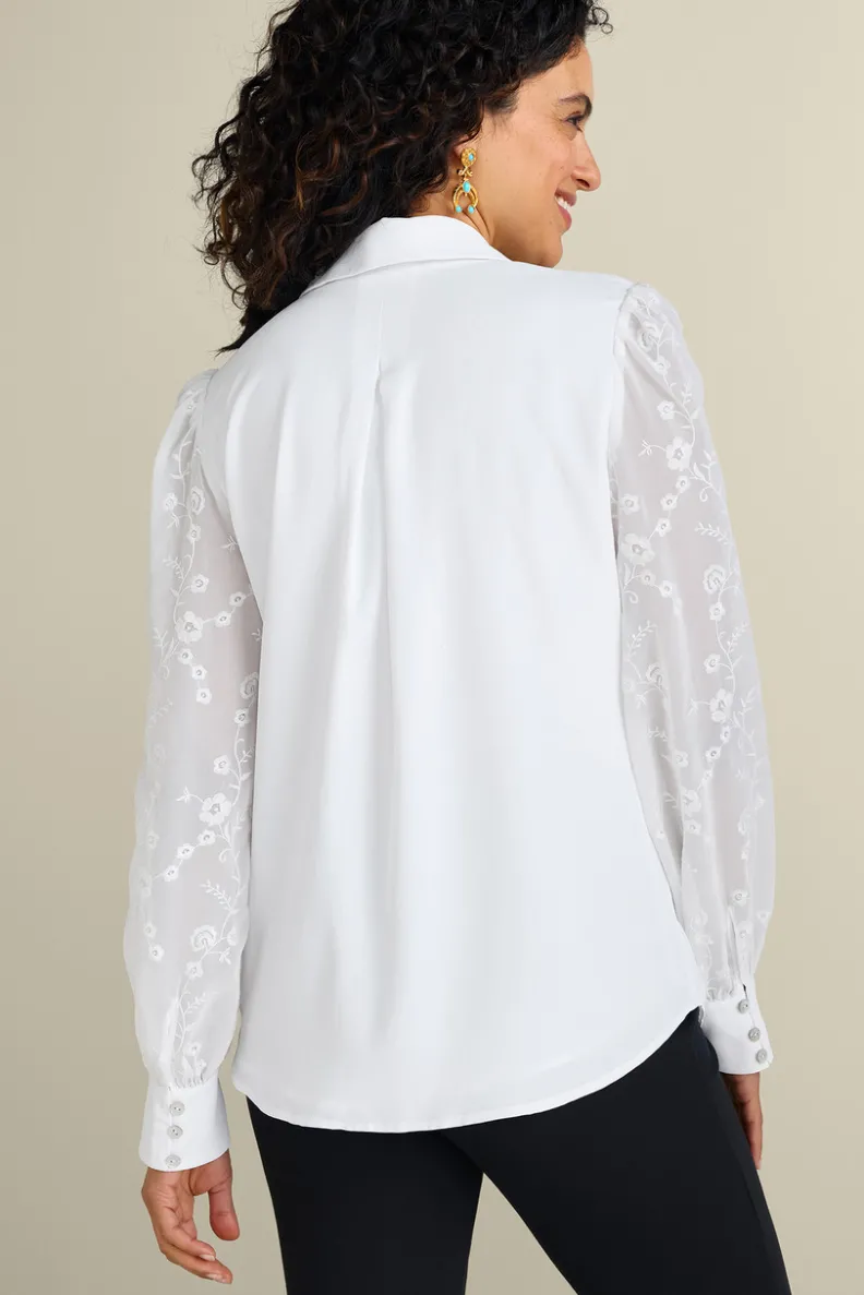 Soft Surroundings Calathea Embroidered Sleeve Shirt| Tops