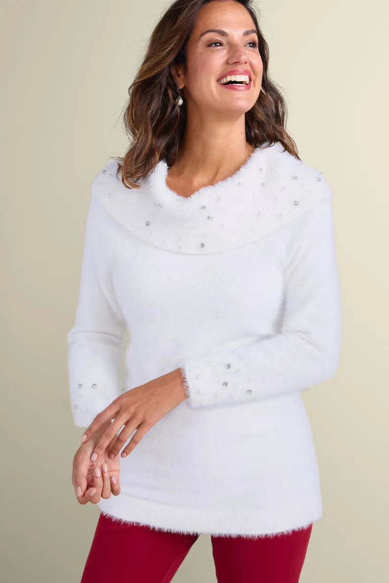 Soft Surroundings Christina Embellished Cowl Neck Sweater Tunic| Tops|Sweaters & Cardigans