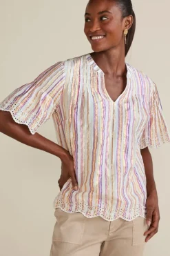 Soft Surroundings Ciel Metallic Stripe Eyelet Top| Tops