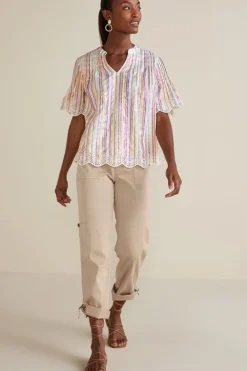 Soft Surroundings Ciel Metallic Stripe Eyelet Top| Tops