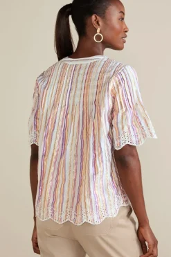 Soft Surroundings Ciel Metallic Stripe Eyelet Top| Tops