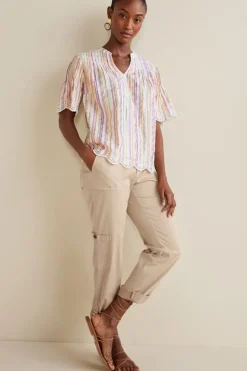 Soft Surroundings Ciel Metallic Stripe Eyelet Top| Tops