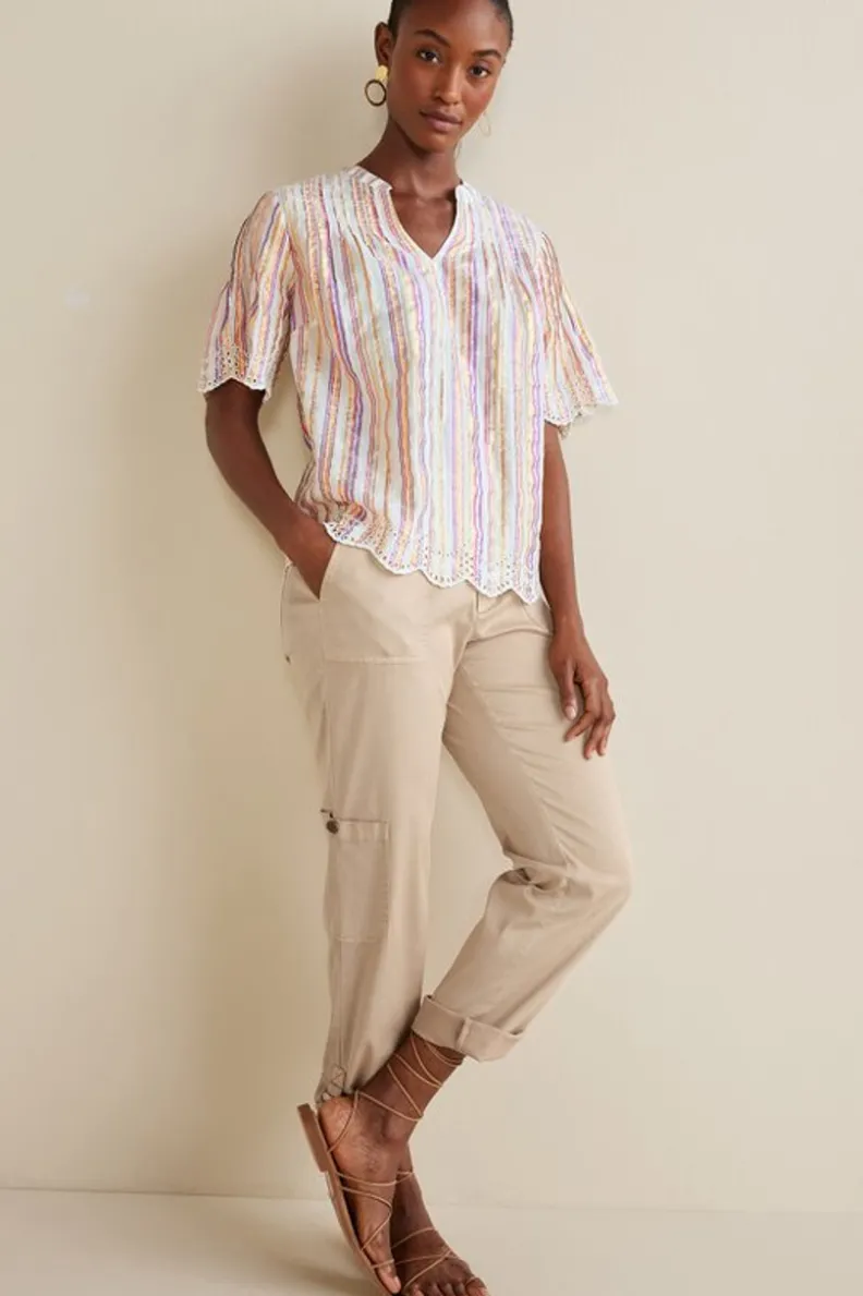 Soft Surroundings Ciel Metallic Stripe Eyelet Top| Tops