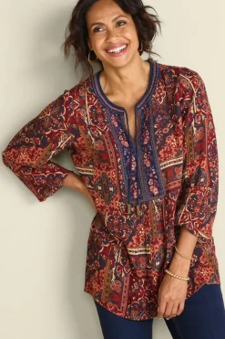 Soft Surroundings Cindra Embroidered Gauze Tunic| Tops