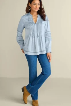 Soft Surroundings Connie Lace Trim Crepe Top| Tops