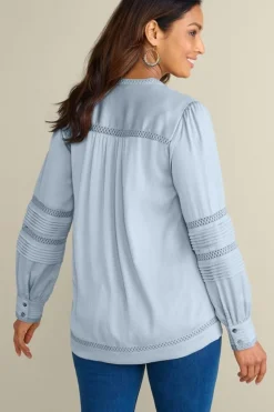Soft Surroundings Connie Lace Trim Crepe Top| Tops
