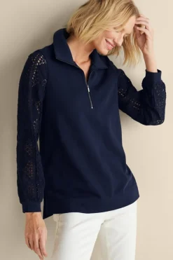 Soft Surroundings Crochet Sleeve French Terry Tunic| Tops