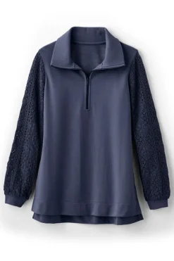 Soft Surroundings Crochet Sleeve French Terry Tunic| Tops