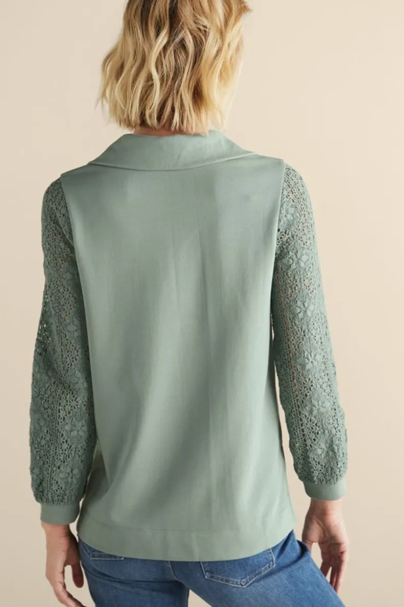 Soft Surroundings Crochet Sleeve French Terry Tunic| Tops