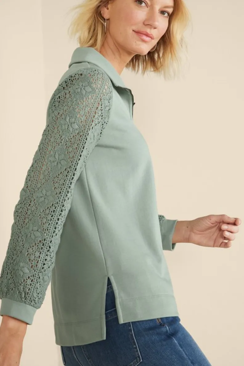 Soft Surroundings Crochet Sleeve French Terry Tunic| Tops