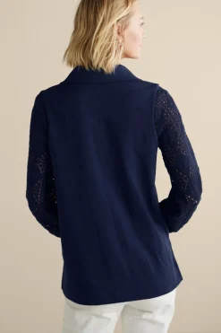Soft Surroundings Crochet Sleeve French Terry Tunic| Tops