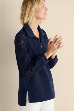 Soft Surroundings Crochet Sleeve French Terry Tunic| Tops