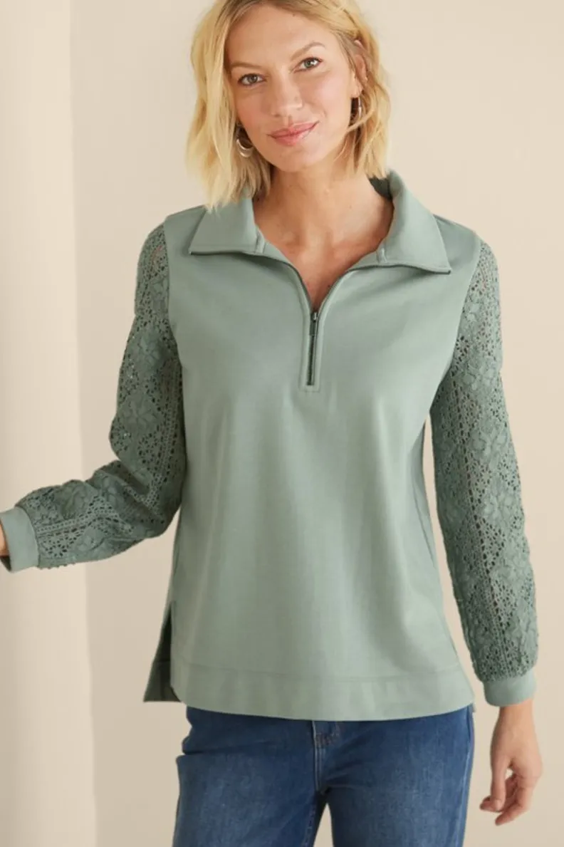 Soft Surroundings Crochet Sleeve French Terry Tunic| Tops