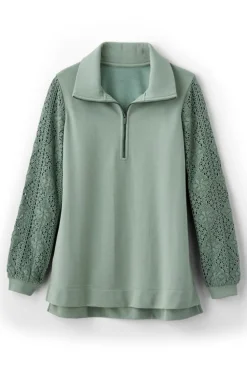 Soft Surroundings Crochet Sleeve French Terry Tunic| Tops
