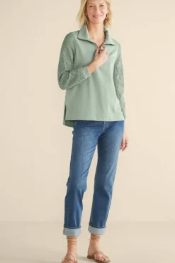 Soft Surroundings Crochet Sleeve French Terry Tunic| Tops