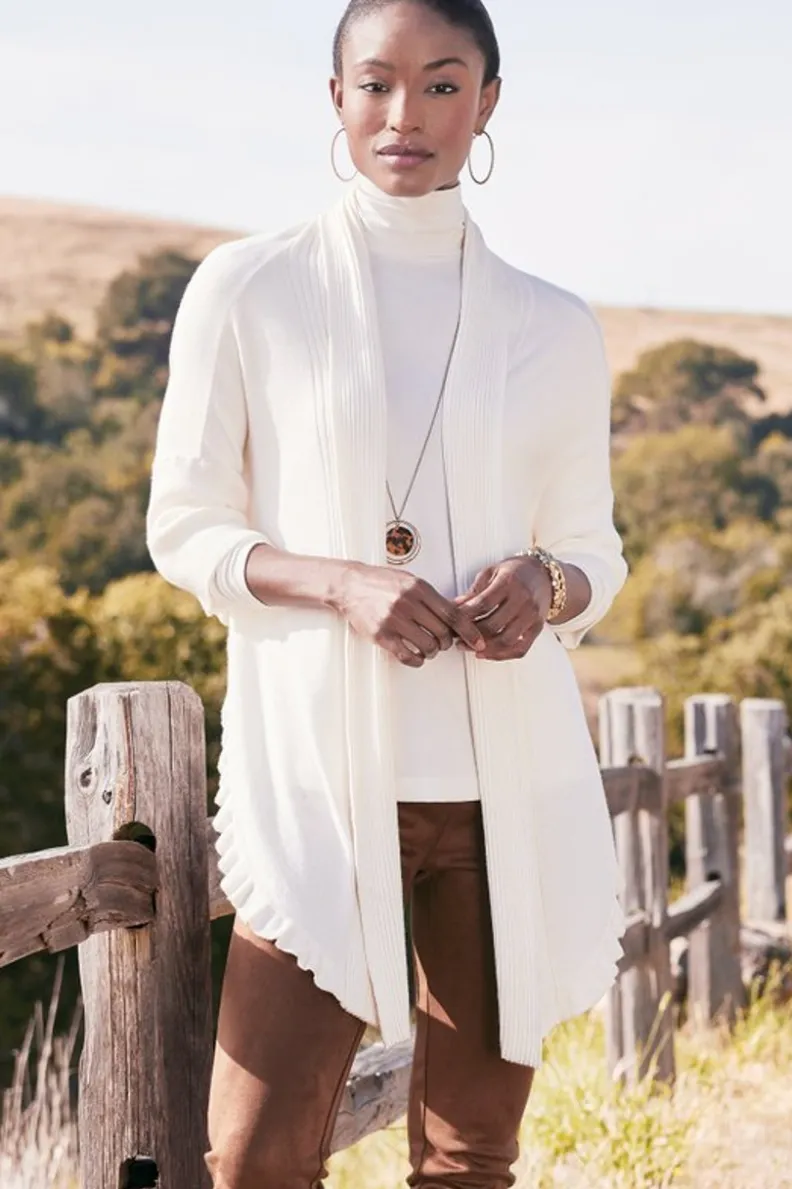 Soft Surroundings Draped Ruffle Cardigan| Tops|Toppers