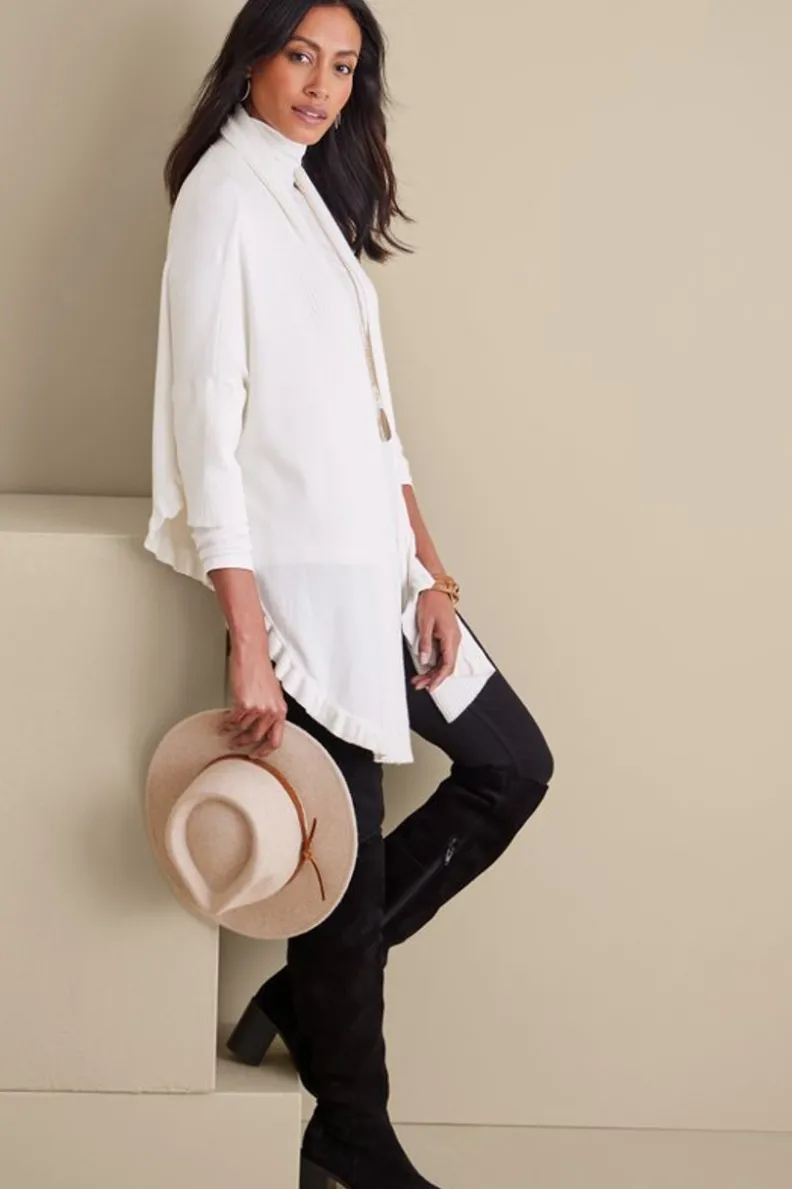 Soft Surroundings Draped Ruffle Cardigan| Tops|Toppers