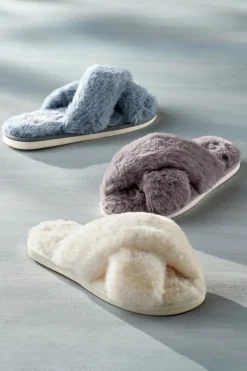 Soft Surroundings Dreama Faux Fur Cross Band Slippers| Shoes