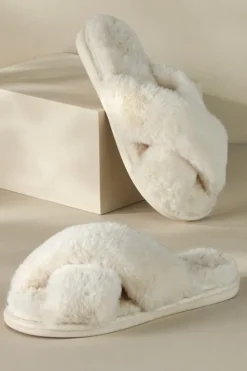 Soft Surroundings Dreama Faux Fur Cross Band Slippers| Shoes