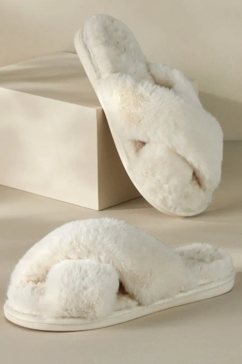 Soft Surroundings Dreama Faux Fur Cross Band Slippers| Shoes