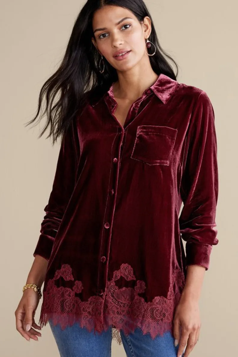 Soft Surroundings Eden Velvet and Lace Shirt| Tops