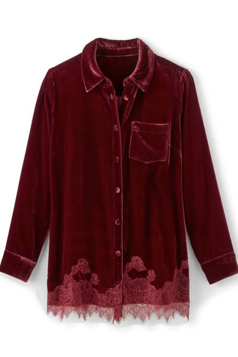 Soft Surroundings Eden Velvet and Lace Shirt| Tops