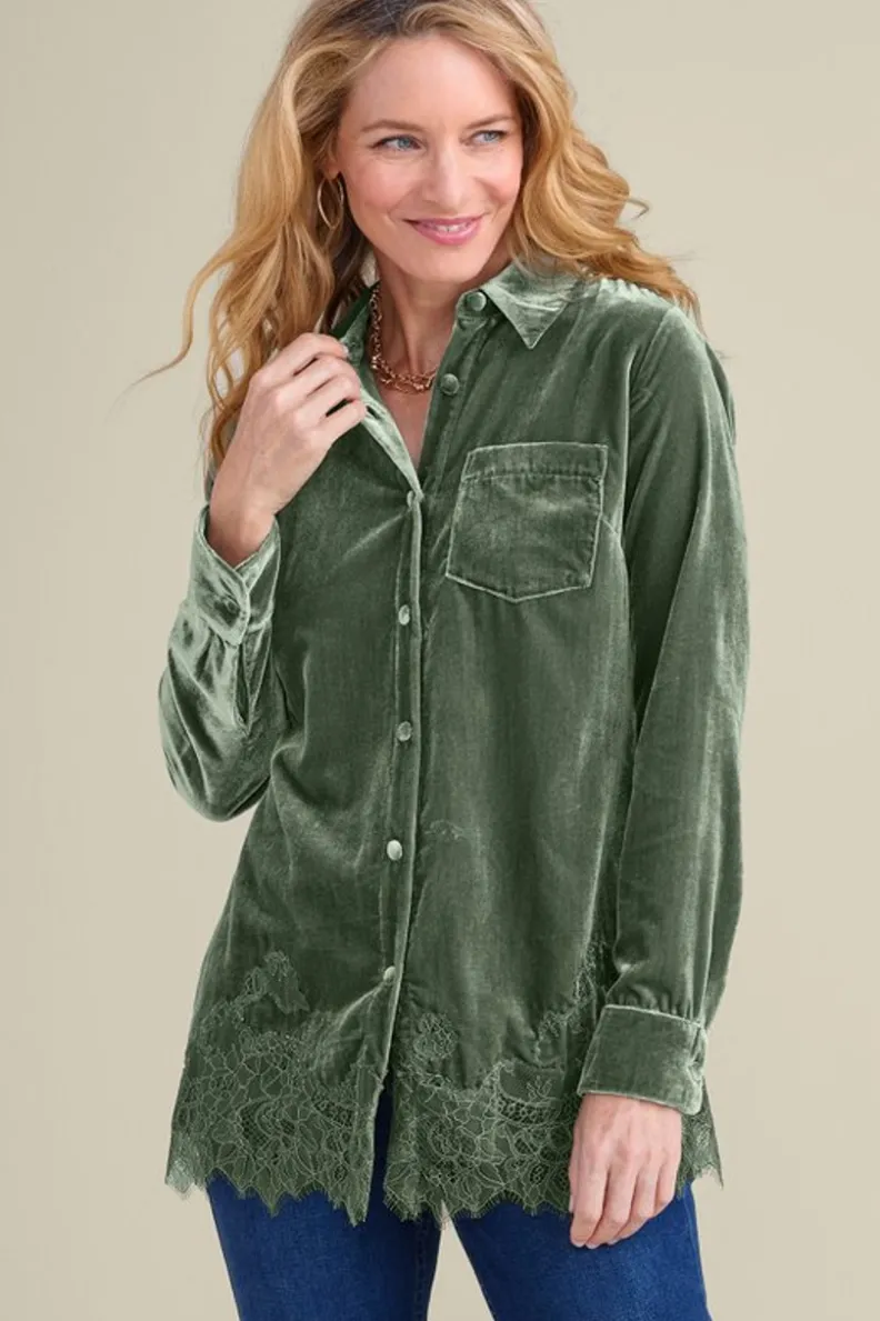 Soft Surroundings Eden Velvet and Lace Shirt| Tops