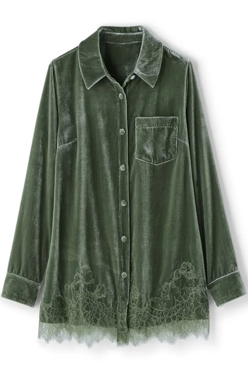 Soft Surroundings Eden Velvet and Lace Shirt| Tops