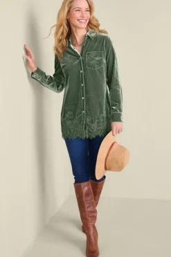 Soft Surroundings Eden Velvet and Lace Shirt| Tops
