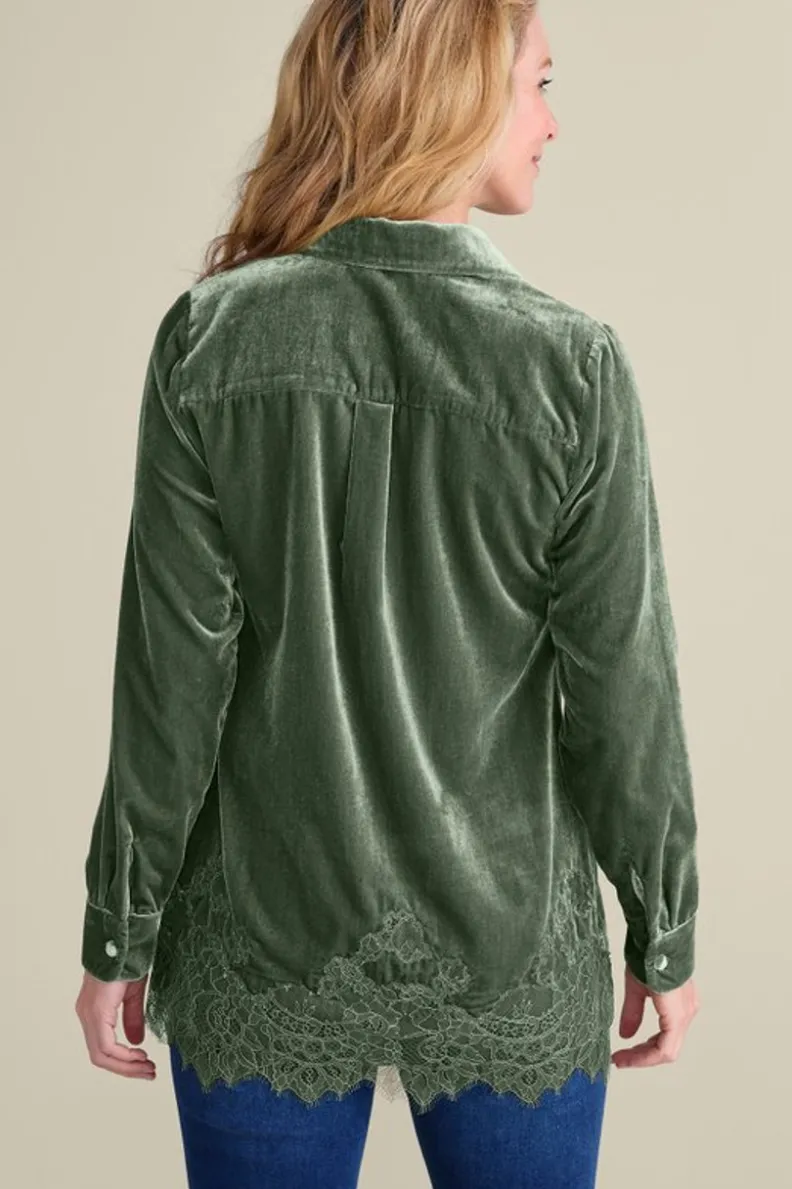 Soft Surroundings Eden Velvet and Lace Shirt| Tops