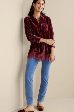 Soft Surroundings Eden Velvet and Lace Shirt| Tops