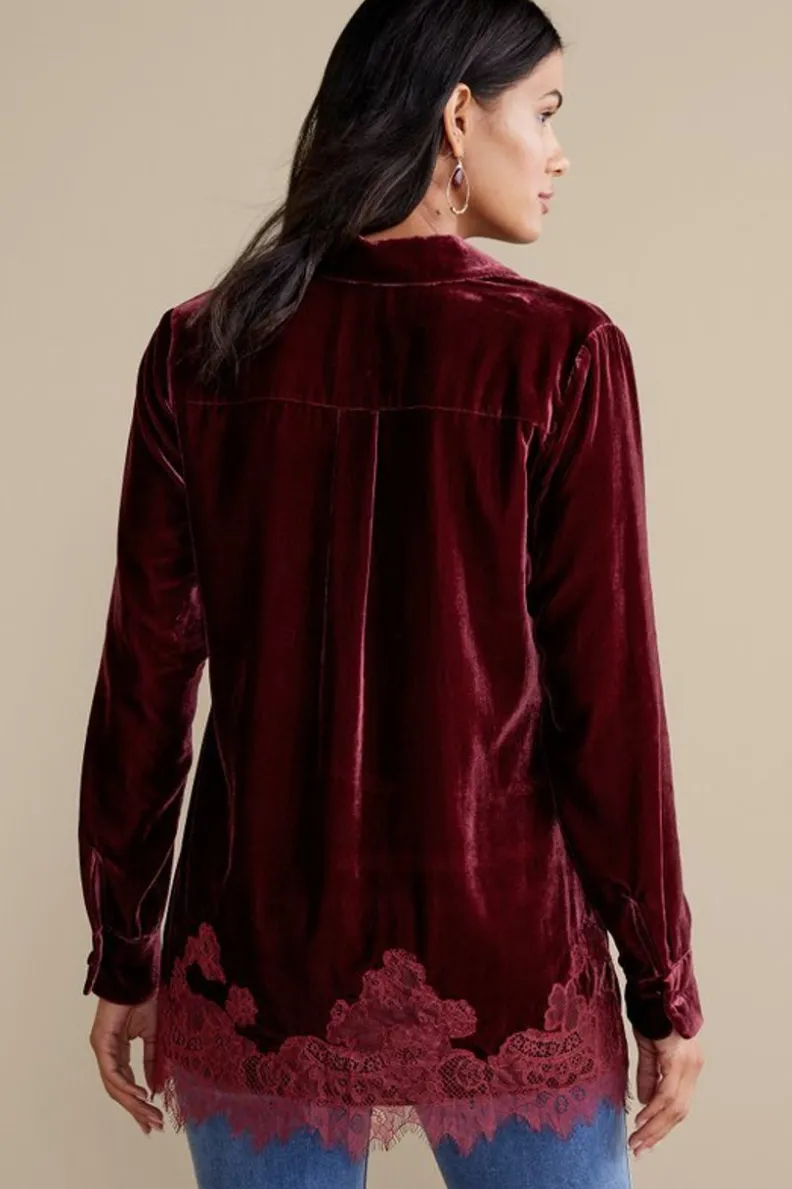Soft Surroundings Eden Velvet and Lace Shirt| Tops
