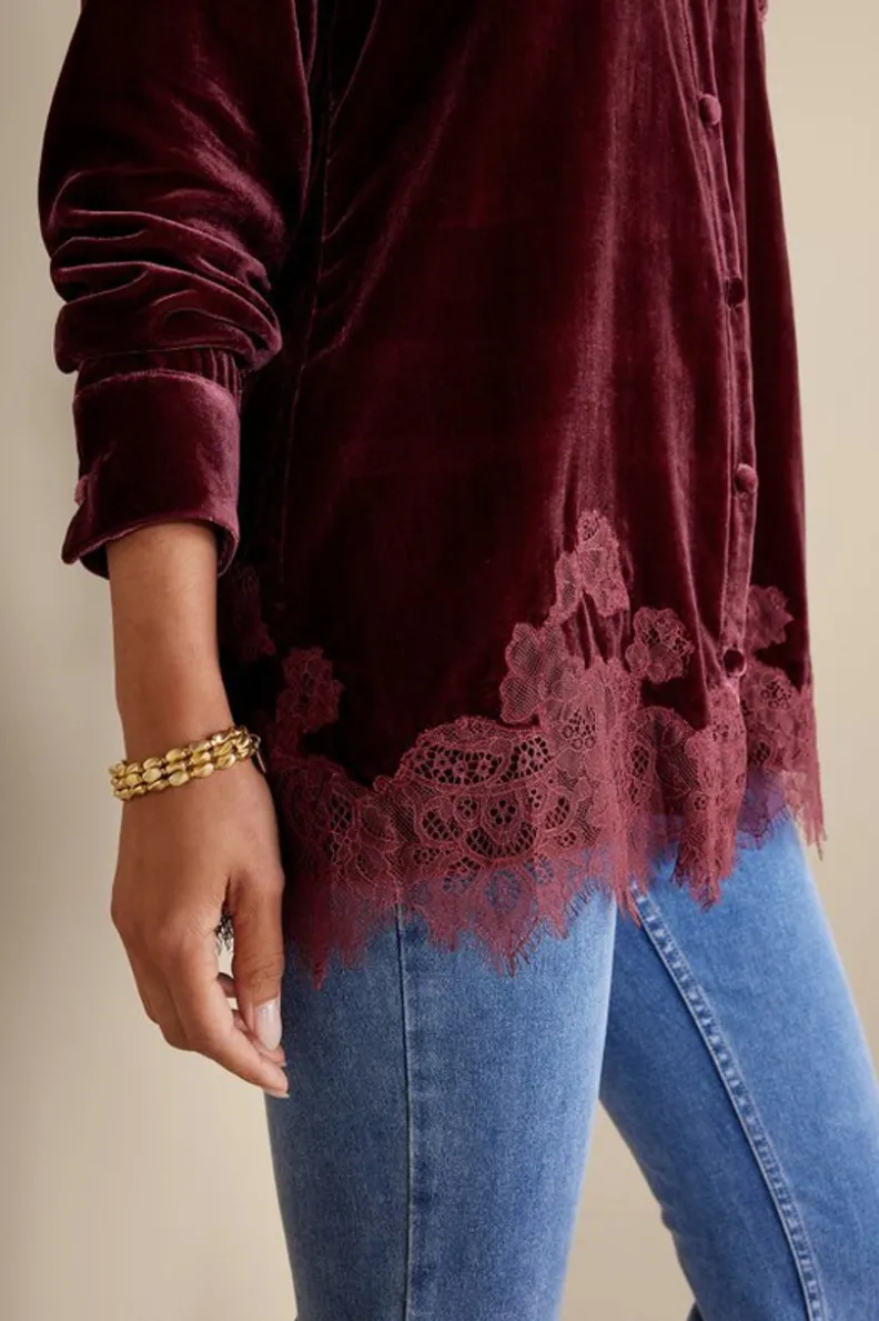 Soft Surroundings Eden Velvet and Lace Shirt| Tops