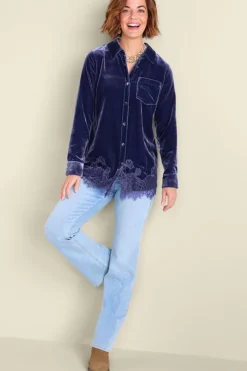 Soft Surroundings Eden Velvet and Lace Shirt| Tops
