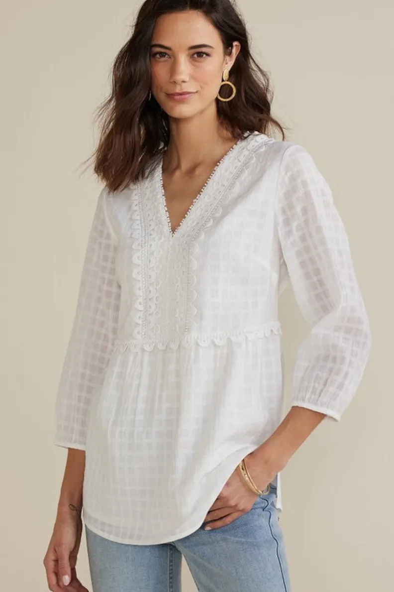 Soft Surroundings Elodie Windowpane Gauze Top| Tops